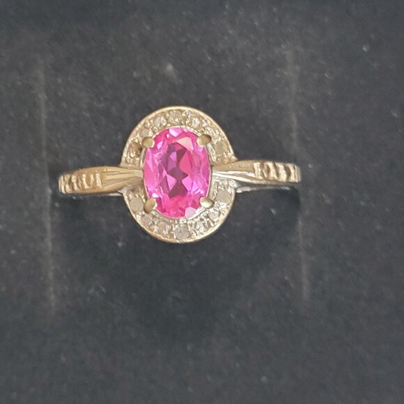 Pink Sapphire Diamond 10k White Gold Ring October Birthstone Size 7 Womens - Picture 6 of 11
